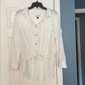 Tied White Long Sleeve Button Up Blouse